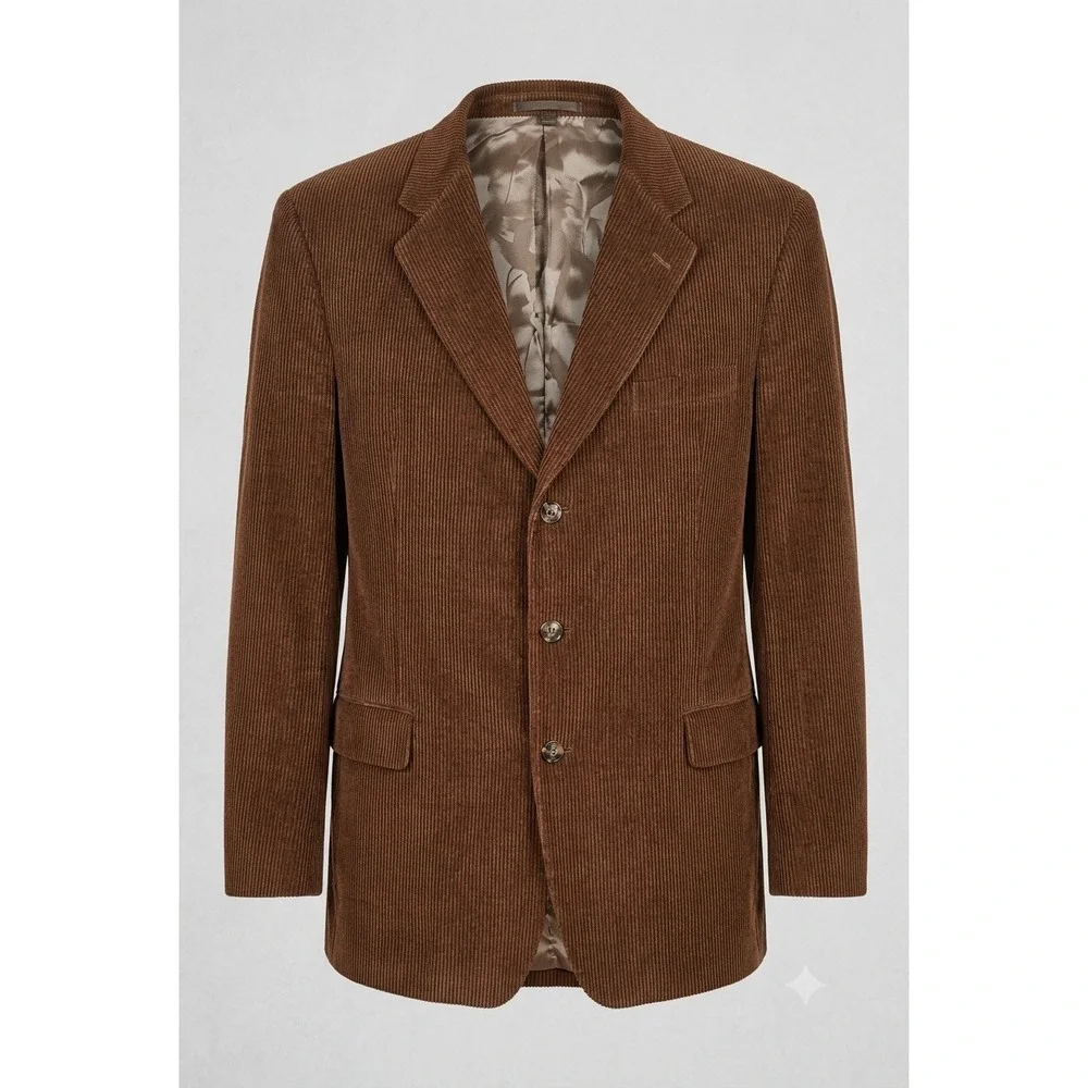 Western Brown Corduroy Blazer Three Button Sport Coat Jacket Camo Lined 46R